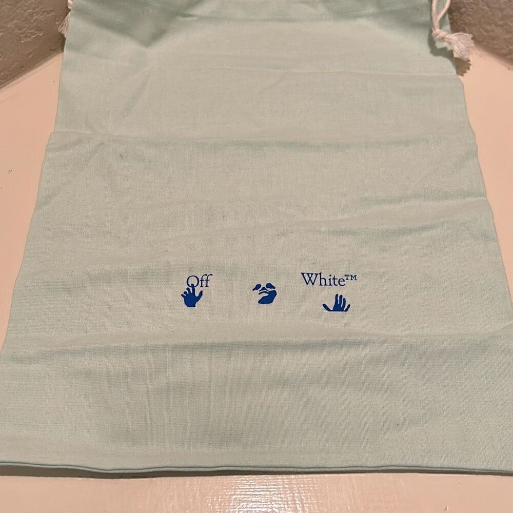 Off White Drawstring Top Dust Cover Light Blue Face Logo Travel Storage Bag